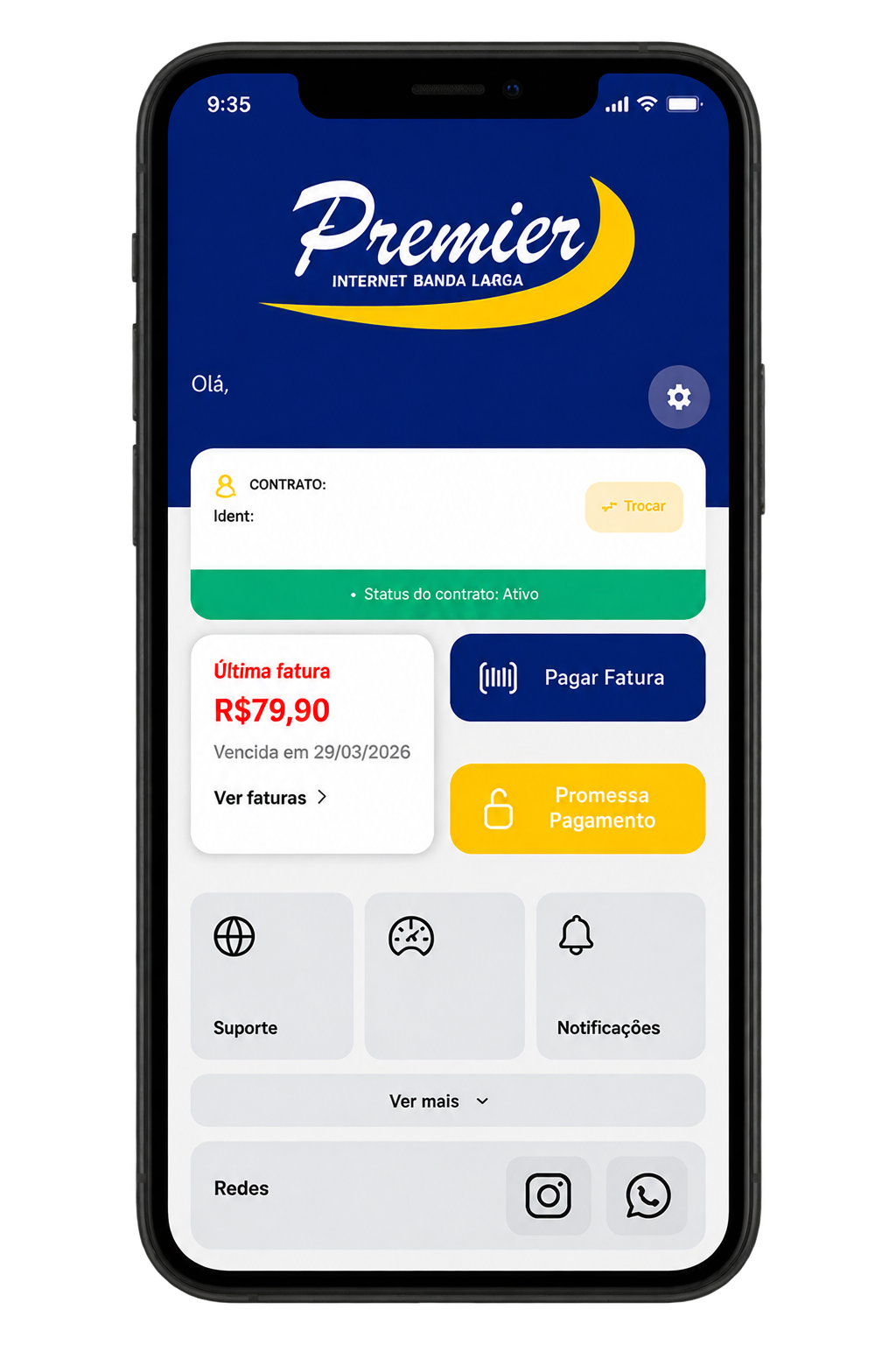 Aplicativo Premier Internet no Celular